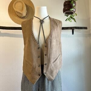 90s Deadstock Tan Suede Genuine Leather Snap Button Western Vest Size Medium
